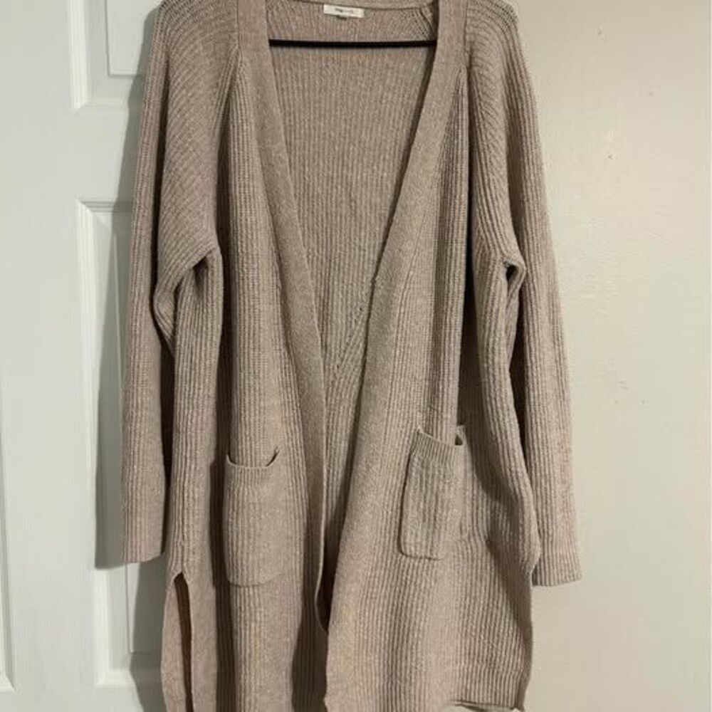 Maurices Women’s XXL 2X Beige Open Front Long Cardigan Sweater Pockets